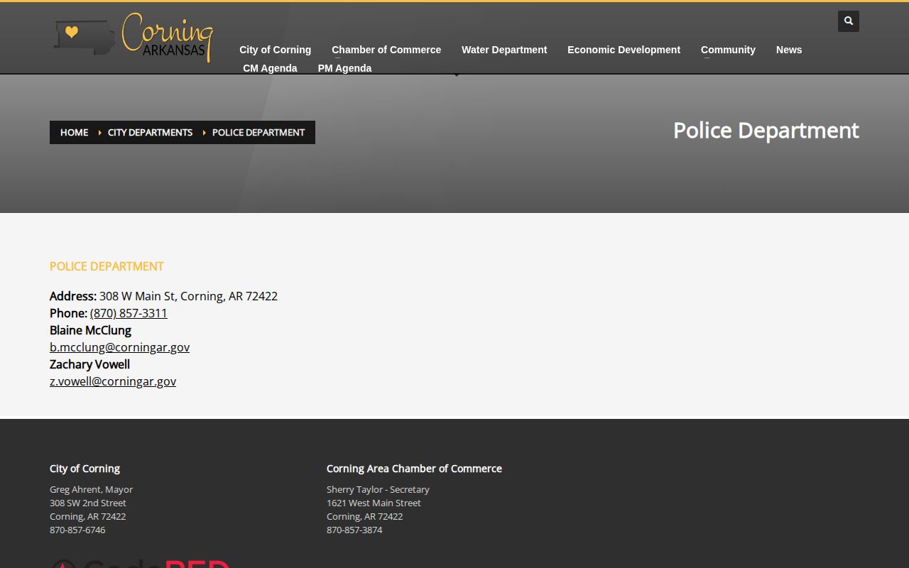 Corning Police official page for Clay County arrest records