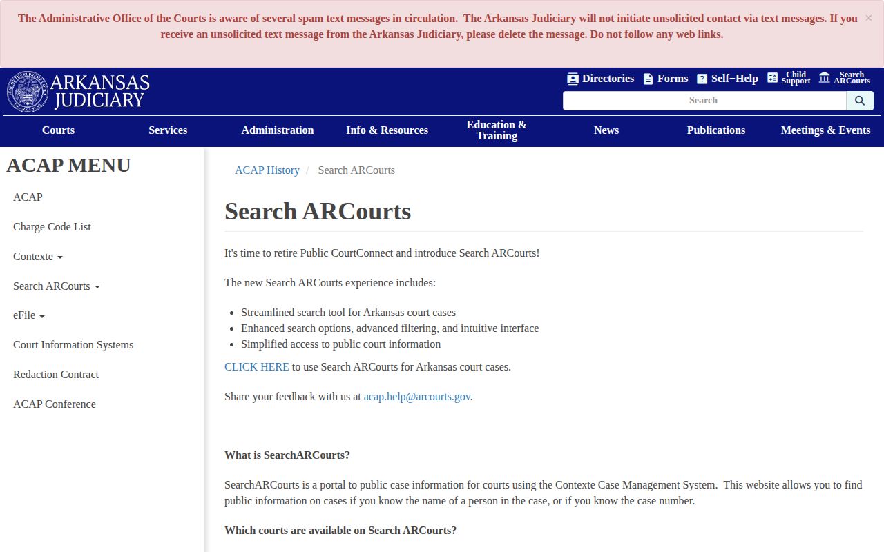 Search ARCourts case information for Clay County warrant outcomes